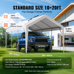 VEVOR Carport Replacement Canopy Cover 10 x 20 ft  Garage Top Tent Shelter Tarp HeavyDuty Waterproof  UV Protected  Easy Insta