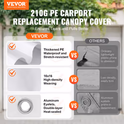 VEVOR Carport Replacement Canopy Cover 10 x 20 ft  Garage Top Tent Shelter Tarp HeavyDuty Waterproof  UV Protected  Easy Insta