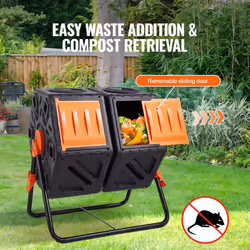 VEVOR Compost Bin  37-Gal Dual Chamber Composting Tumbler  High Volume Two Rotating Chambers with 2 Sliding Door and Steel Frame  BPA Free Composter B