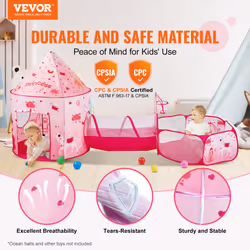 VEVOR 3 in 1 Kids Play Tent with Tunnel for Girls  Princes  Boys  Babies and Toddlers  Indoor/Outdoor Pop Up Playhouse with Carrying Bag & Banding Str