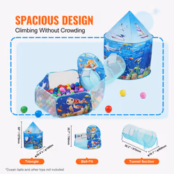 VEVOR 3 in 1 Kids Play Tent with Tunnel  Basketball Hoop for Boys  Girls  Babies and Toddlers  Indoor/Outdoor Pop Up Playhouse with Carrying Bag & Ban