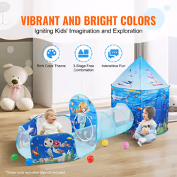 VEVOR 3 in 1 Kids Play Tent with Tunnel  Basketball Hoop for Boys  Girls  Babies and Toddlers  Indoor/Outdoor Pop Up Playhouse with Carrying Bag & Ban