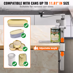 VEVOR Manual Can Opener  Commercial Table Opener for Large Cans  Heavy Duty Can Opener with Base  Adjustable Height Industrial Jar Opener For Cans Up