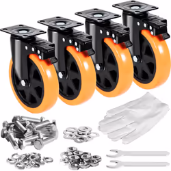 VEVOR 6-Inch Swivel Plate Casters Set of 4 With Security A/B Locking No Noise PVC Wheels Heavy Duty 2800 lbs Load Capacity ...