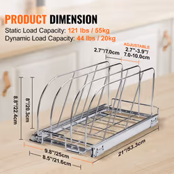 VEVOR Pan and Pot Rack  Expandable Pull Out Under Cabinet Organizer  Cookie Baking Pans tray Organization  Adjustable Wire Dividers  Steel Lid for Kit