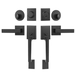 VEVOR Double Door Handle Set  Matte Black Square Door Lever  Double Front Door Handle Set with Reversible Handle Lever  Heavy Duty Double Door Lock Se