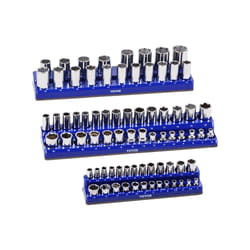 Magnetic Socket Organizer Set, 3PCS Magnetic Socket Holder, 1/4'', 3/8'' & 1/2'' Metric Socket Trays with Clear Labels, Hold up to 75PCS Standard &