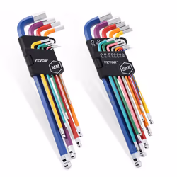VEVOR Hex Key Allen Wrench Set 22 pcs SAE (0.050-3/8 in) and Metric (1.5-10 mm) Color Coding Allen Wrenches Sets with Ball ...
