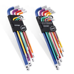 VEVOR Hex Key Allen Wrench Set  22 pcs SAE (0.050-3/8 in) and Metric (1.5-10 mm)  Color Coding Allen Wrenches Sets with Ball End  Long Arm L-Shaped He