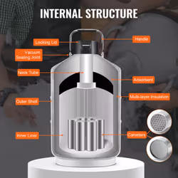VEVOR Liquid Nitrogen Tank  10 L Aluminum Alloy Liquid Nitrogen Container  LN2 Tank Dewar with 6 Canisters and Carry Bag with Straps  Cryogenic Tank f
