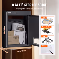 VEVOR Through The Wall Drop Box, Heavy Duty Steel Through The Wall Mailbox with 2.8-7.9 13 Combination Lock, 12.5x6.3x16.9 Mail Drop Box, Black