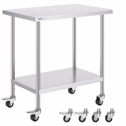 Stainless Steel Work Table 24 x 36 x 38 Inch, with 4 Wheels, 3 Adjustable Height Levels, Heavy Duty Food Prep Worktable for C ...