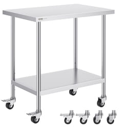 Stainless Steel Work Table 24 x 36 x 38 Inch, with 4 Wheels, 3 Adjustable Height Levels, Heavy Duty Food Prep Worktable for Commercial Kitchen