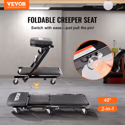 VEVOR Foldable Z Garage Creeper, 40 in, 450 lbs Load Capacity Rolling Folding Mechanic Creeper Stool, with 6 Universal Wheels Padded Seat Steel Frame,