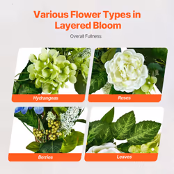 VEVOR Spring Wreath for Front Door 24 Inch - Artificial Hydrangea Wreath with Peonies  Year-Round All Season Outdoor Indoor Decor (Blue White Green Su