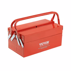 VEVOR Metal Tool Box  14-inch  2-Tier 3-Tray Portable Folding Tool Chest Organizer with Handle & Lock Hole  Powder Coated Ste ...