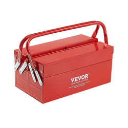 VEVOR Metal Tool Box  14-inch  2-Tier 3-Tray Portable Folding Tool Chest Organizer with Handle & Lock Hole  Powder Coated Steel  Cantilever Toolbox fo
