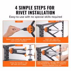 VEVOR Rivet Nut Tool  16 inch Rivnut Tool Kit with 13PCS Metric and SAE Mandrels  186PCS Rivet Nuts  Semi-auto Retraction  M3  M4  M5  M6  M8  M10  M1