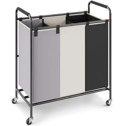 VEVOR 3Section Laundry Basket  Heavy Duty Laundry Hamper Storage Organizer  Laundry Sorter Cart with Heavy Duty Lockable Wheels for Dirty Clothes in L