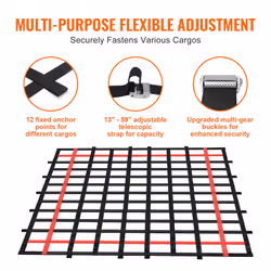 VEVOR Cargo Net  96 in x 72 in  Heavy Duty Truck Cargo Net for Truck Bed  4 Adjustable Straps with Buckles and S-Hooks  Wear-Resistant & Weather-Proof