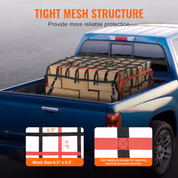 VEVOR Cargo Net  96 in x 72 in  Heavy Duty Truck Cargo Net for Truck Bed  4 Adjustable Straps with Buckles and S-Hooks  Wear-Resistant & Weather-Proof
