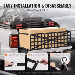 VEVOR Tailgate Net for Truck Bed  54 in x 18 in  Cargo Net Durable with 4 Adjustable Buckle Straps  Cross-Reinforced Design  Extendable & Durable  Sui