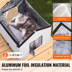 VEVOR Heated Cat House  Outdoor Kitty Shelter  600D Oxford Cloth Foldable Cat Shelter with Heated Pad for Winter to Stay Warm and Cozy  Gray (Middle)