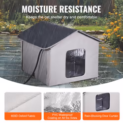 VEVOR Heated Cat House  Outdoor Kitty Shelter  600D Oxford Cloth Foldable Cat Shelter with Heated Pad for Winter to Stay Warm and Cozy  Gray (Middle)