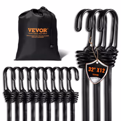 VEVOR Bungee Cords with Hooks  12Pcs 32 Inch Bungies Set  Bungee Cords Double-J Hooks with Organizer Bag  Multipurpose Elasti ...