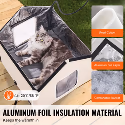 VEVOR Elevated Heated Cat House  Outdoor Kitty Shelter with Adjustable Temperature & Timer  600D Oxford Cloth Foldable Cat Shelter with Heated Pad for