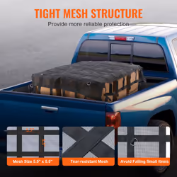 VEVOR Cargo Net with Mesh  72 in x 57 in  Heavy Duty Truck Cargo Net-(WLL) 1 100lbs  4 Adjustable Straps with Carabiners & S-Hooks  Truck Bed Cover fo
