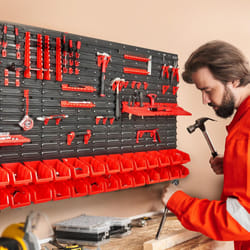 VEVOR Wall Mounted Storage Rack System, 30-Bin Parts Rack Organizer with Wall Panels/Tool Holders/Hooks, Garage Plastic Shop Tool Organizer for Nuts,