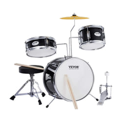 VEVOR Drum Set for Kids  Beginner Junior Drum Kit with Adjustable Throne  Sticks  Cymbal  Pedal  Tom Snare Bass  Starter Drumset for Children (Black