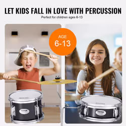 VEVOR Drum Set for Kids  Beginner Junior Drum Kit with Adjustable Throne  Sticks  Cymbal  Pedal  Tom Snare Bass  Starter Drumset for Children (Black