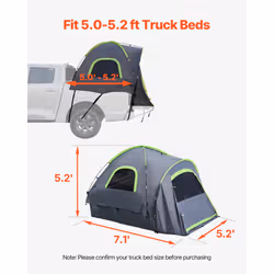 VEVOR Pickup Truck Tent  Fit 5.0-5.2 ft Truck Tents for Camping  Waterproof PU2000mm 2-3 Person Sleeping Truck Bed Tent with Double Layer Design Windo