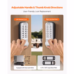 VEVOR Mechanical Keyless Entry Door Lock  14 Key Mechanical Door Lock  Mechanical Keypad Door Knob  Single-Side Stainless Steel Waterproof Keyless Gat