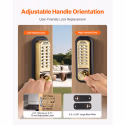 VEVOR Mechanical Keyless Entry Door Lock  14 Key Mechanical Door Lock  Mechanical Keypad Door Lock with Handle  Double-Sided Stainless Steel Waterproo