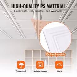 VEVOR 16-Pack 20 x 20 in Drop Ceiling Tiles - Premium Polystyrene Sheet  Easy Installation/Cutting Plastic Glue-up  Basement Ceiling Covering for Home