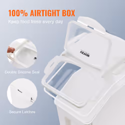 VEVOR Ingredient Storage Bin  2 x 15L Dispenser Bin with 2 Measuring Cups  Attachable Casters and Airtight Lid  2 Pcs/Set Dog Pet Food Storage Contain