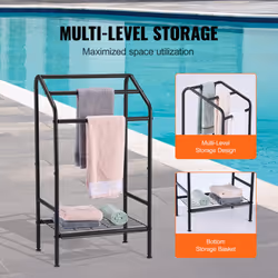 VEVOR Pool Towel Rack  8 Bars Outdoor PVC Towel Holder  Freestanding Pool Towel Hanger Stand Next to Hot Tub  Drying Rack Organizer (Black  3 Bar with