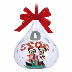 Disney Santa Mickey Mouse and Minnie Mouse 2023 Glass Drop Sketchbook Ornament