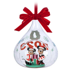 Disney Santa Mickey Mouse and Minnie Mouse 2023 Glass Drop Sketchbook Ornament