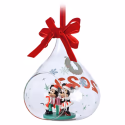 Disney Santa Mickey Mouse and Minnie Mouse 2023 Glass Drop Sketchbook Ornament