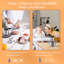 2L+1.8L 600W Electric Food Processors & Chopper with Glass Container and 304 Stainless Steel Container, 2 Speed Settings, 4 Stainless Steel Blades for