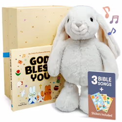 Praise Bunny Gift Set - 11-inch Plush Toy with 3 Bible Songs - Includes Hardcover Book Stickers Keepsake Box | Premium Chri ...