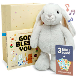Praise Bunny Gift Set - 11-inch Plush Toy with 3 Bible Songs - Includes Hardcover Book  Stickers  Keepsake Box | Premium Christmas Gift for Christian