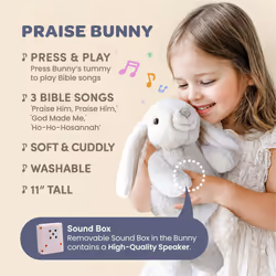 Praise Bunny Gift Set - 11-inch Plush Toy with 3 Bible Songs - Includes Hardcover Book  Stickers  Keepsake Box | Premium Christmas Gift for Christian