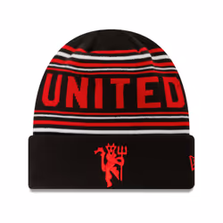 New Era Manchester United Stripe Cuff Knit Beanie Hat Black Red White