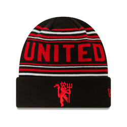 New Era Manchester United Stripe Cuff Knit Beanie Hat Black Red White