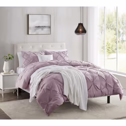 Nestl Dusty Purple Duvet Cover Queen Size - Pintuck Queen Duvet Cover Set  3 Piece Double Brushed Duvet Covers with Button Cl ...